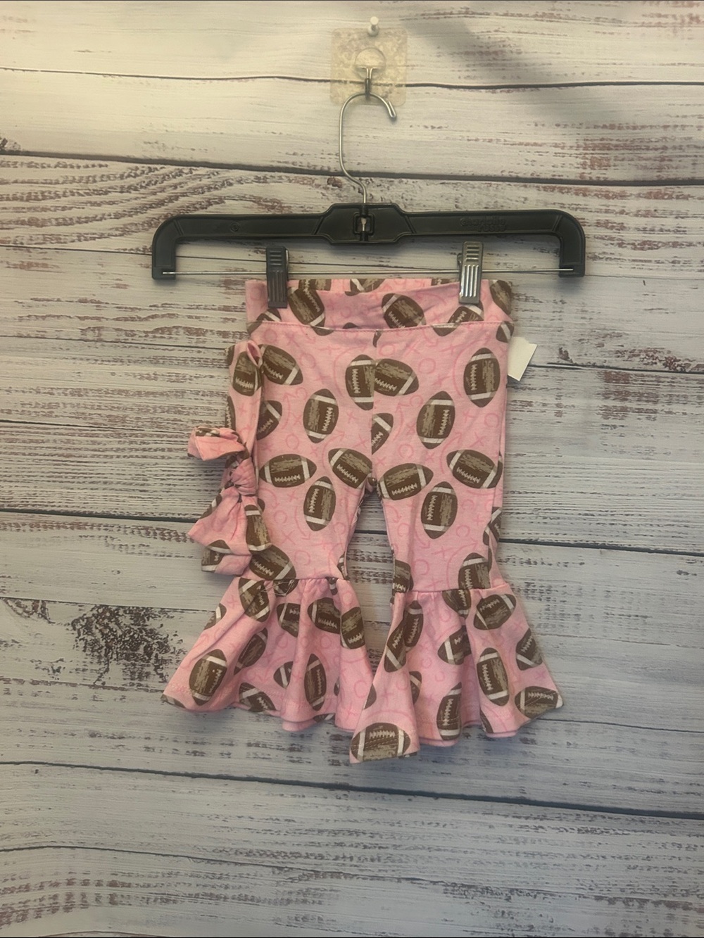 NWT Baby Essentials Pink Football Ruffle Leggings with matching headband 9 month